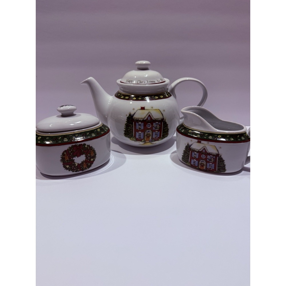 Susan Winget A Christmas Story Teapot Creamer Sugar Set Holiday China
